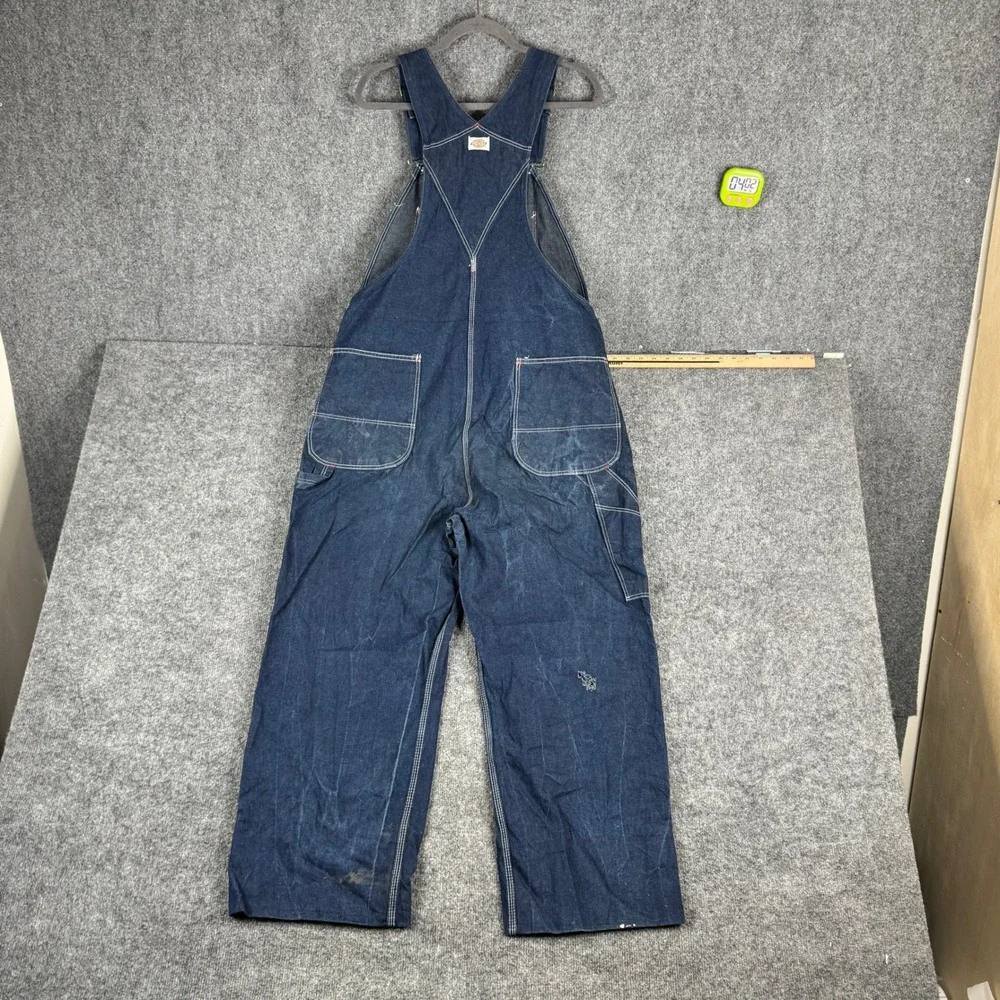 Dickies Overalls Mens Size 40x32 Blue Denim Bib Straight Leg Workwear Indigo